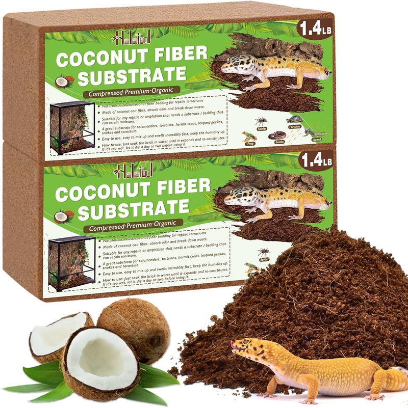 Halatool 2 Pack Organic Coconut Fiber Substrate for Reptiles,Premium Leopard Gecko Substrate Coco Husk Terrarium Bedding for Tortoise Habitat Snake Lizard Hermit Crab Tarantula Enclosure Worm Bin Frog - Image 1